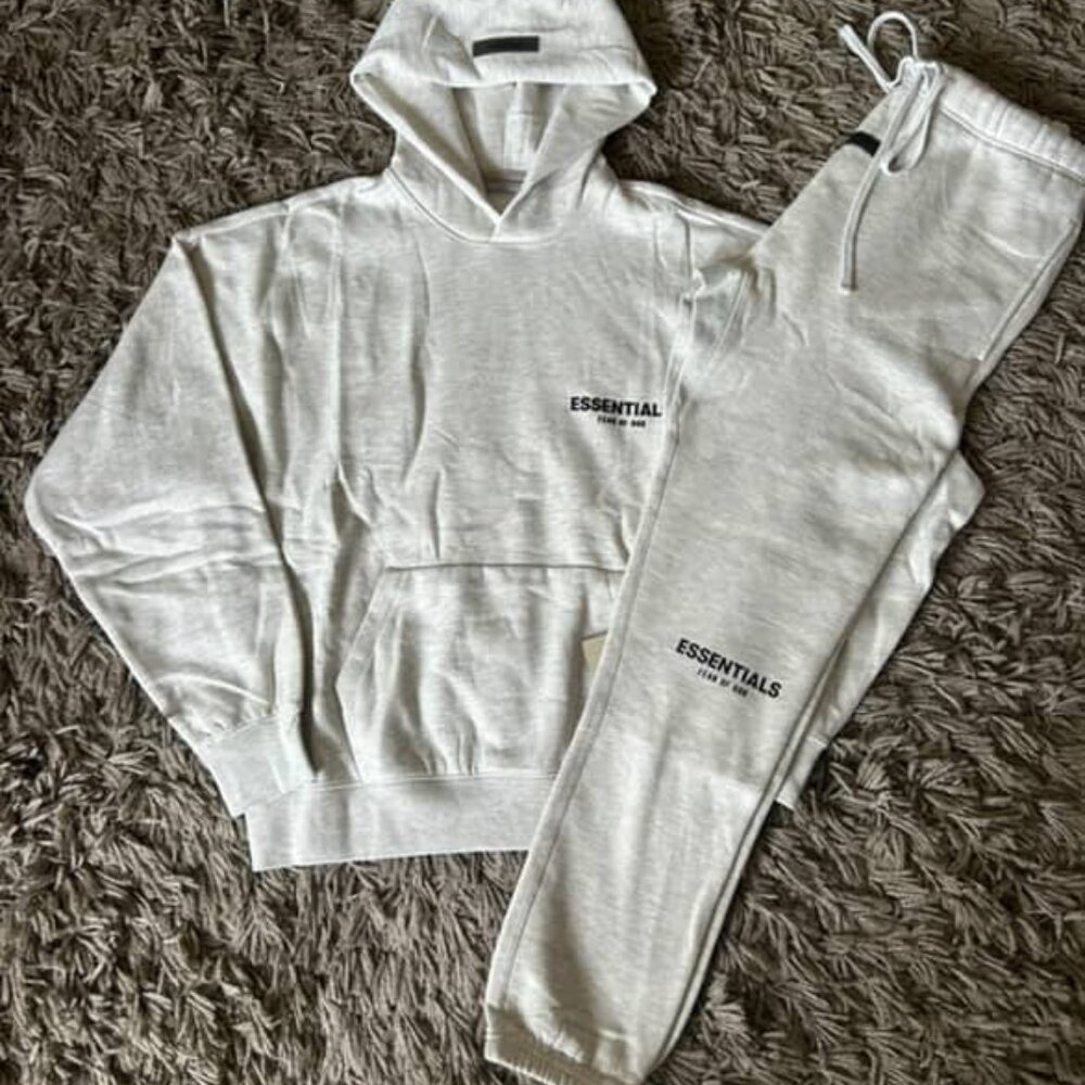 Fear Of God Essentials Light Oatmeal Hoodie & Sweatpants Set SS22 Size XXL